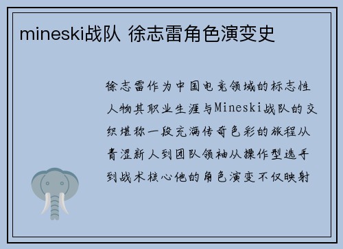 mineski战队 徐志雷角色演变史