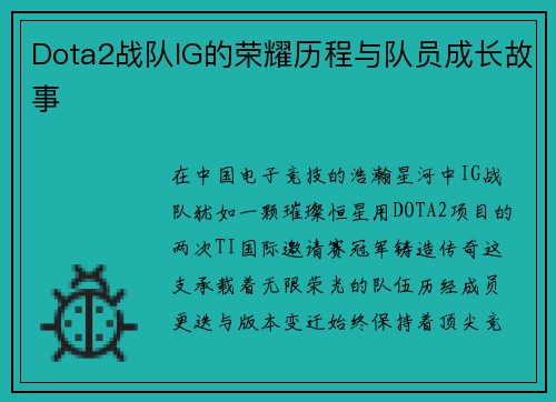 Dota2战队IG的荣耀历程与队员成长故事